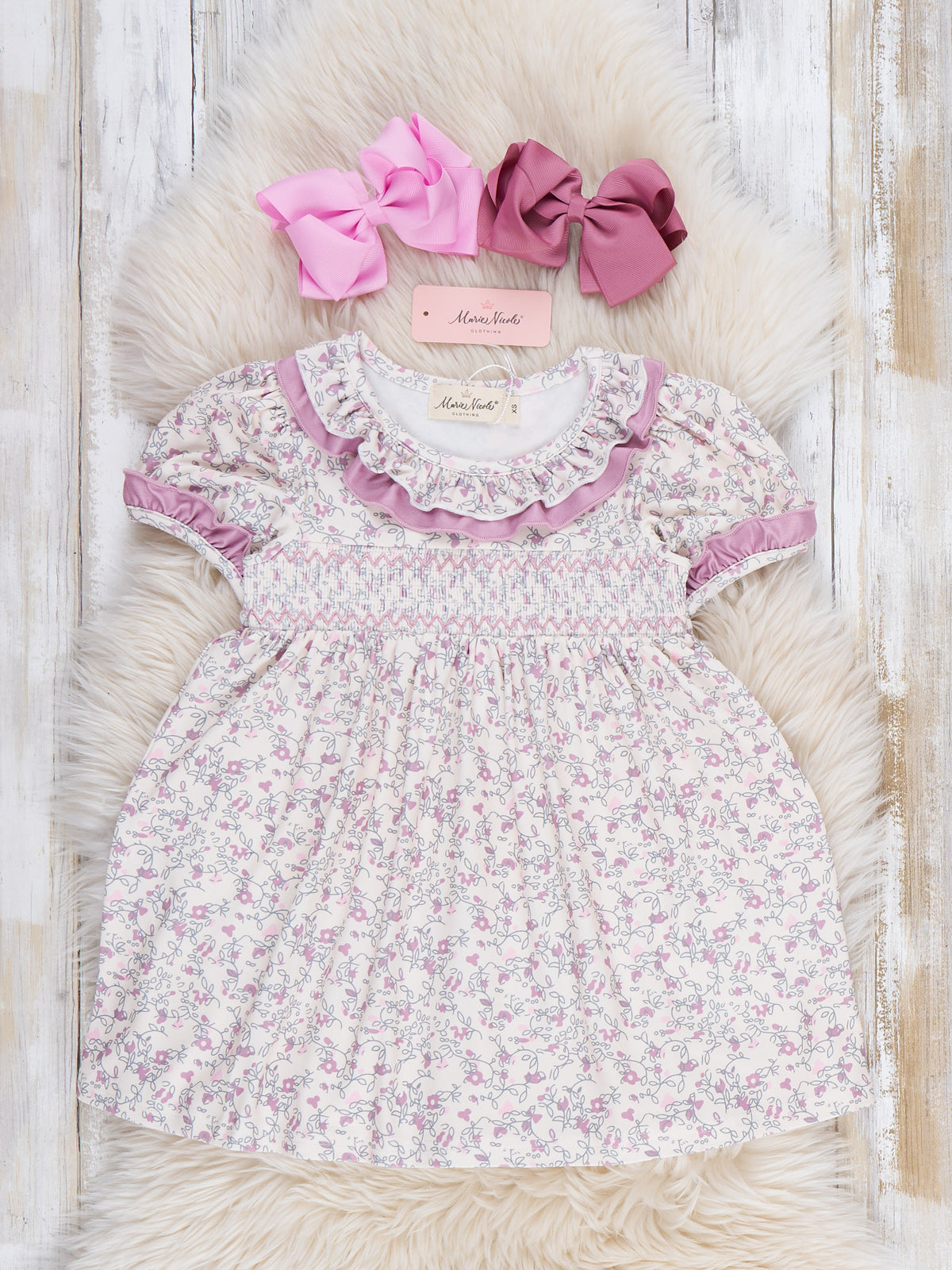 Autumn Petals Smocked Ruffle Dress - Marie Nicole Clothing