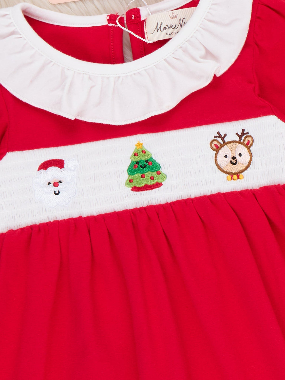 Holiday Cheer Smocked Ruffle Collar Dress - Marie Nicole Clothing