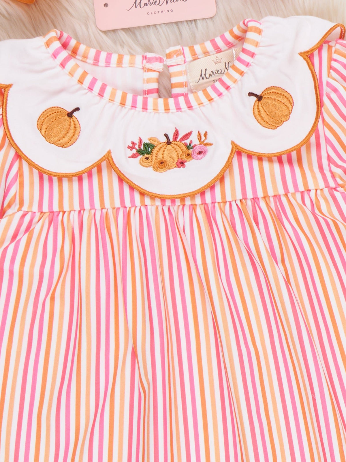 Autumn Stripe Pumpkin Scalloped Collar Dress - Marie Nicole Clothing