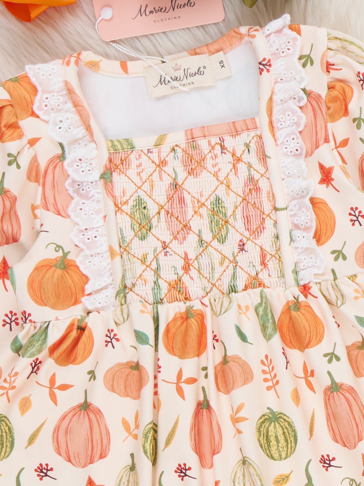 Pumpkin Season Smocked Ruffle Outfit - Marie Nicole Clothing