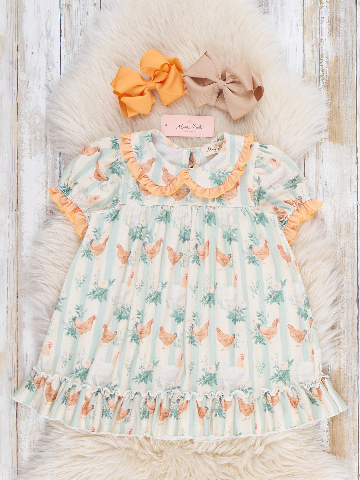 Cozy Country Chicken Ruffle Collar Nightgown - Marie Nicole Clothing