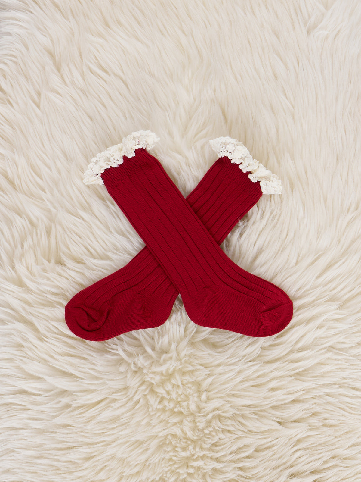 Lace Trim Socks - Red - Marie Nicole Clothing
