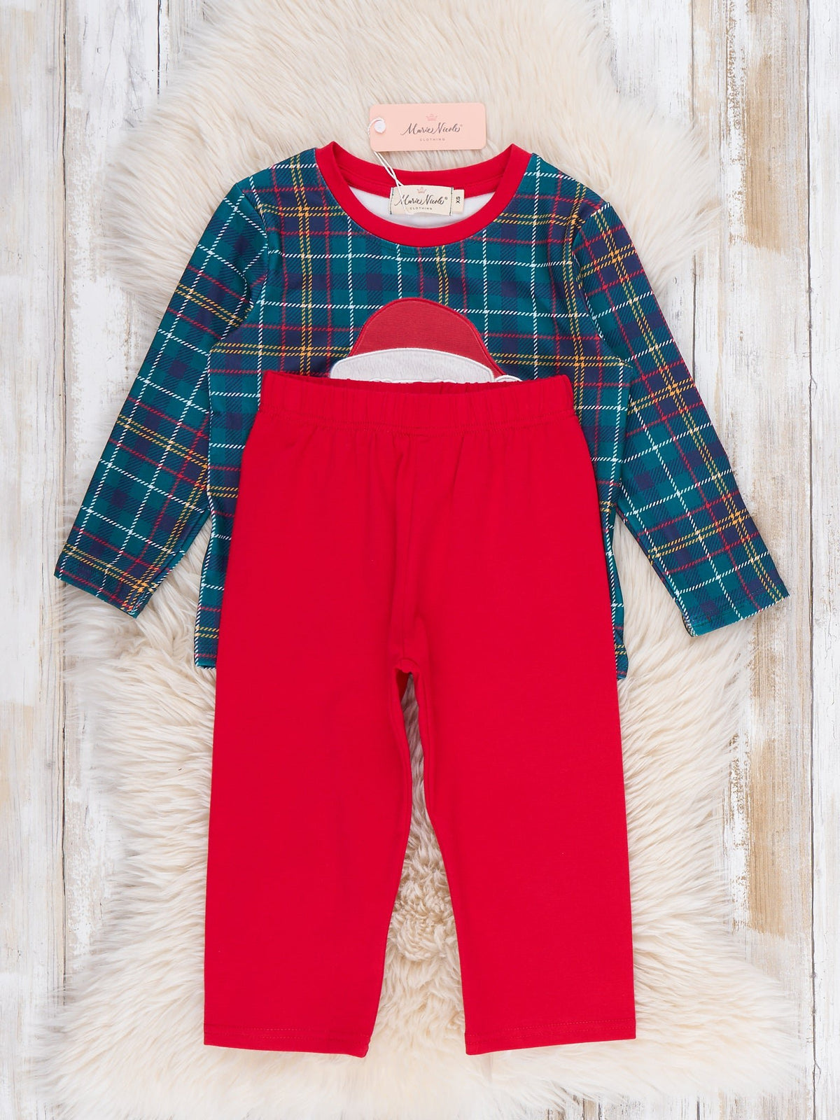 Santa Tartan Embroidered Outfit - Marie Nicole Clothing