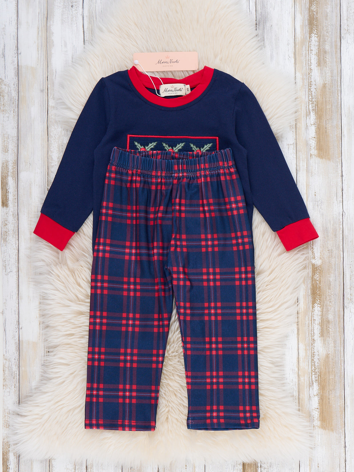 Christmas Holly Smocked Plaid Outfit - Marie Nicole Clothing