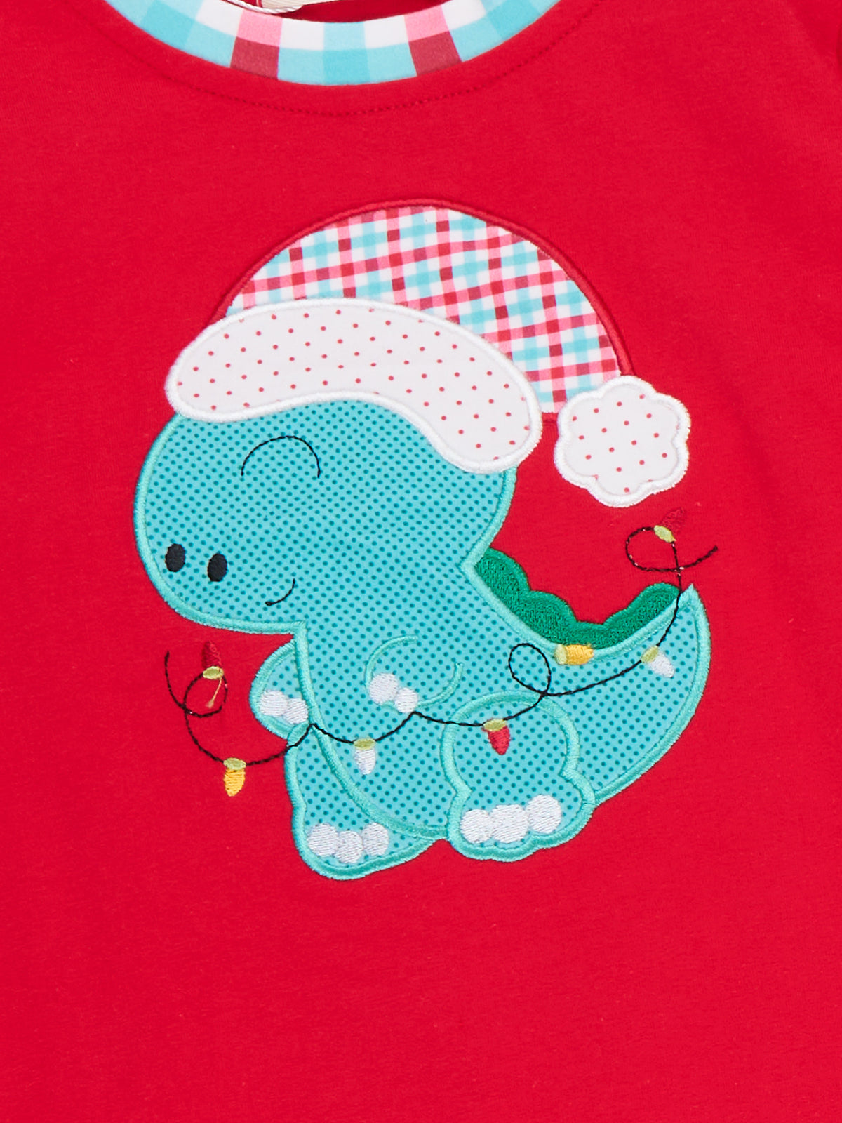 Dino Applique Cheer Christmas Plaid Outfit - Marie Nicole Clothing