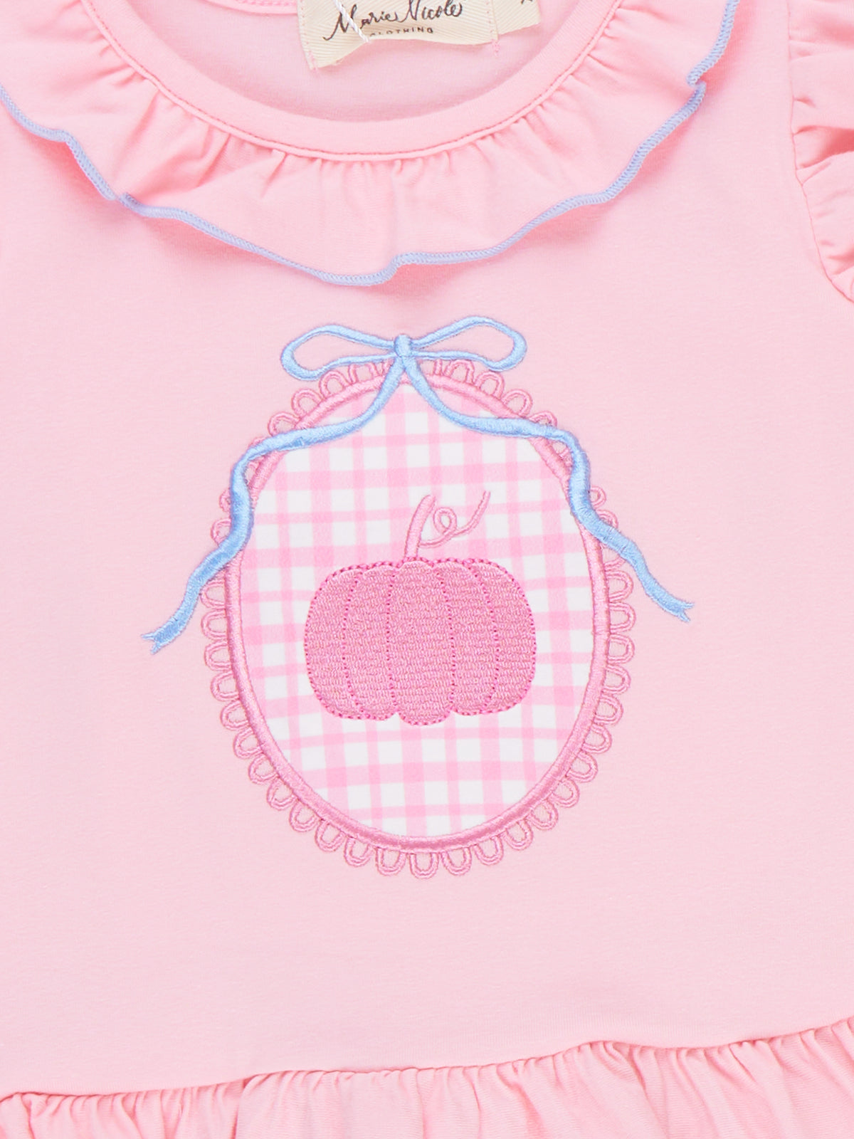 Pumpkin Bow Gingham Embroidered Ruffle Outfit - Marie Nicole Clothing