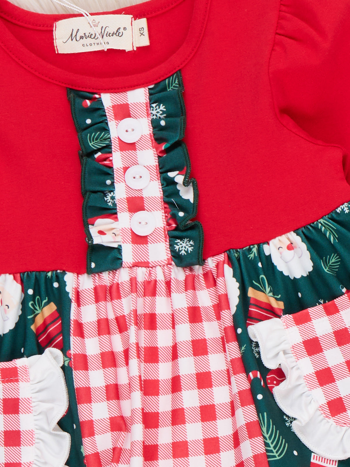 Noelle Santa Plaid Pocket Ruffle Outfit - Marie Nicole Clothing