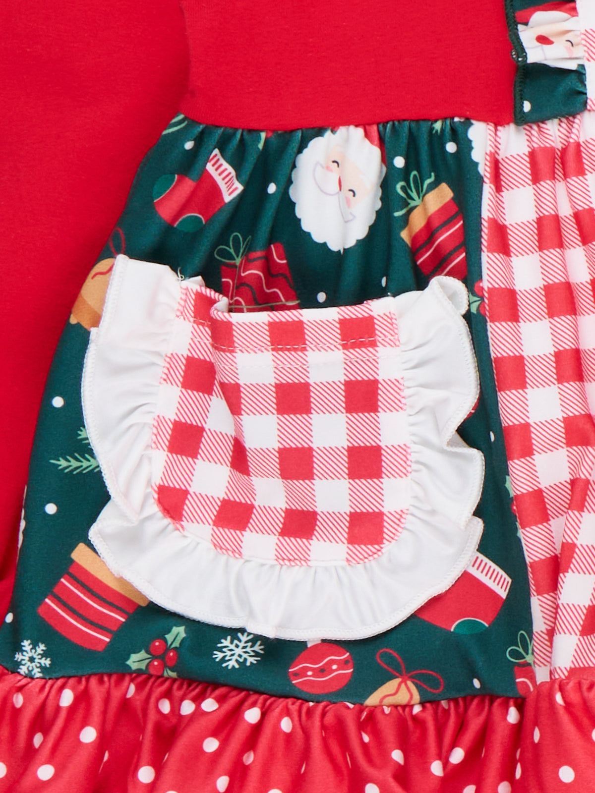 Noelle Santa Plaid Pocket Ruffle Outfit - Marie Nicole Clothing