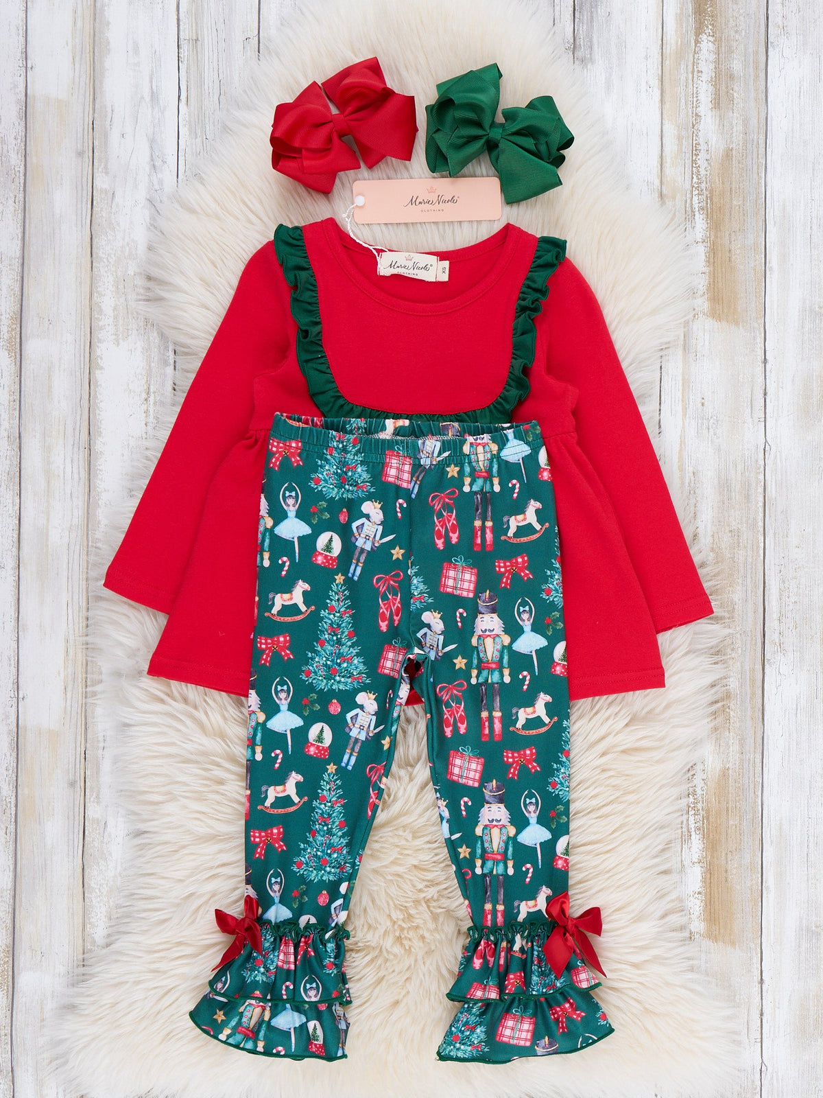 Nutcracker Noel Embroidered Ruffle Outfit - Marie Nicole Clothing