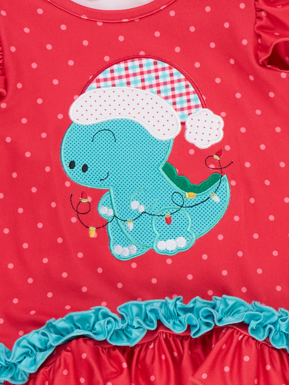 Dino Applique Cheer Christmas Plaid Ruffle Outfit - Marie Nicole Clothing