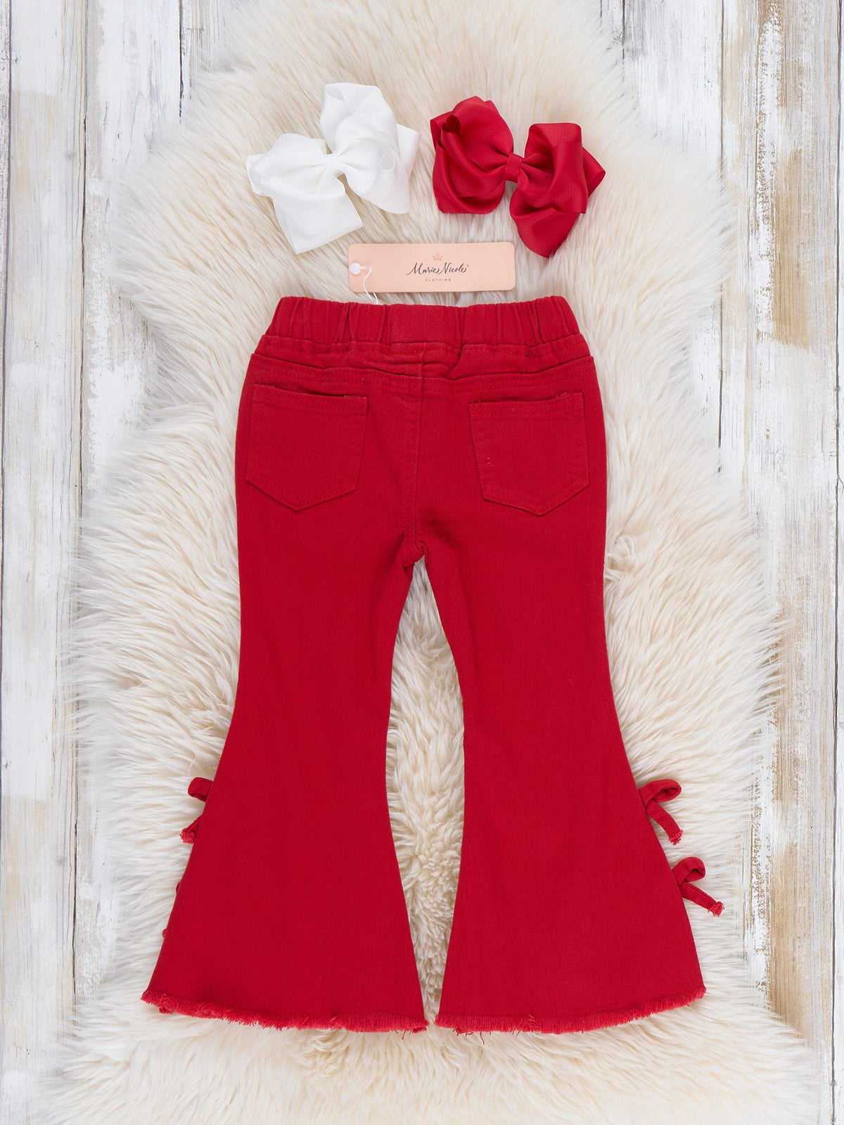 Crimson Ruffle Bell Bottom Jeans - Marie Nicole Clothing