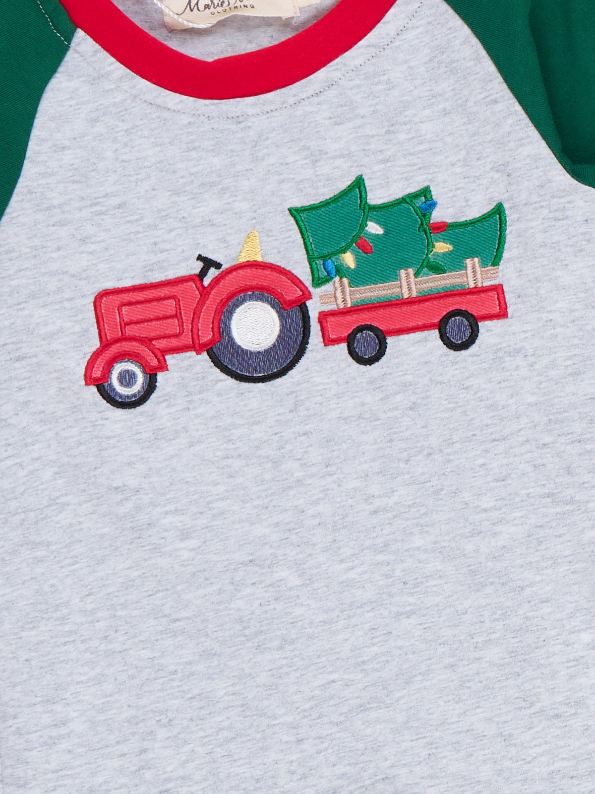 Christmas Tree Tractor Applique Raglan Romper - Marie Nicole Clothing