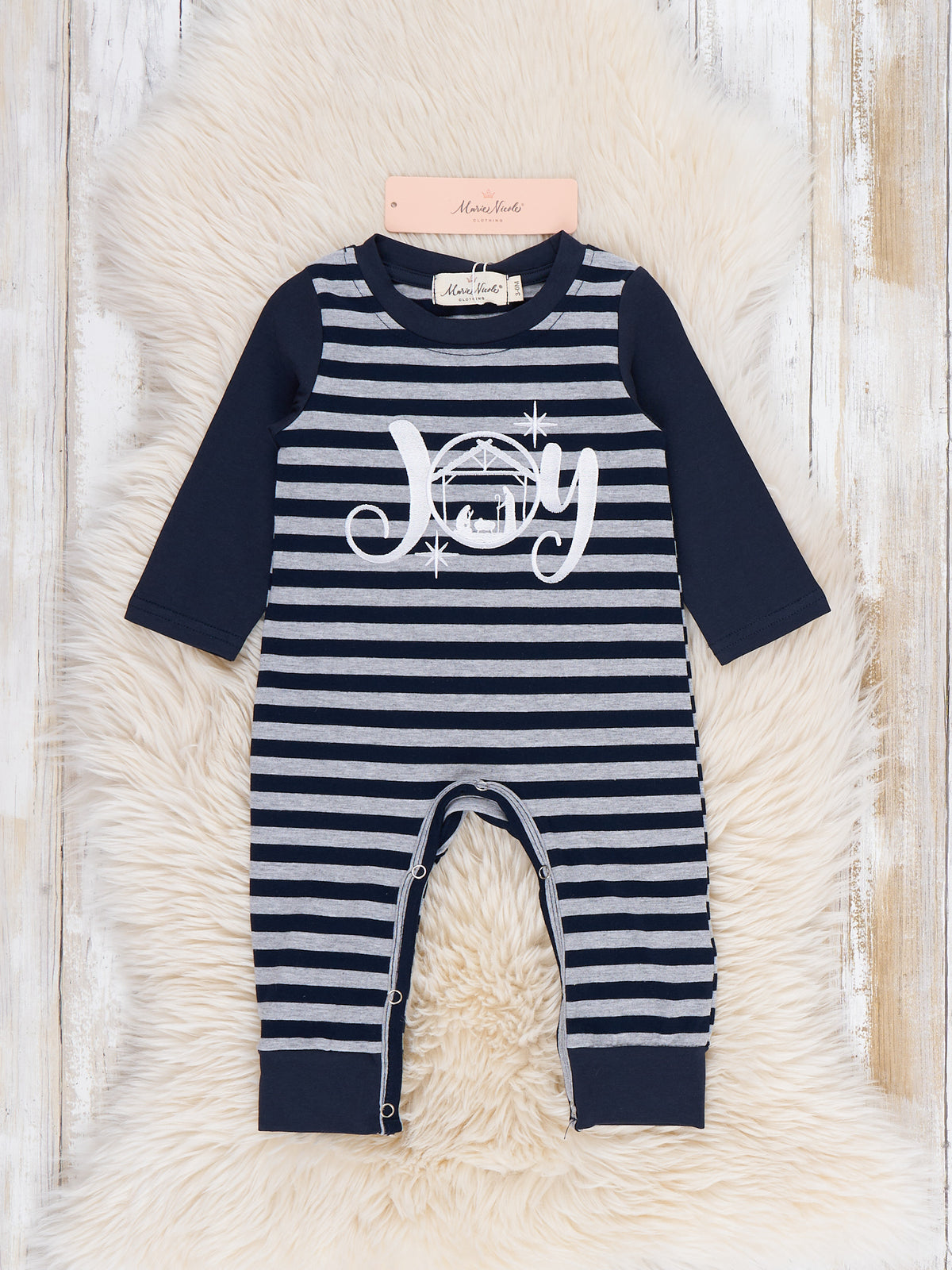 Blessed "Joy" Nativity Stripe Romper - Marie Nicole Clothing