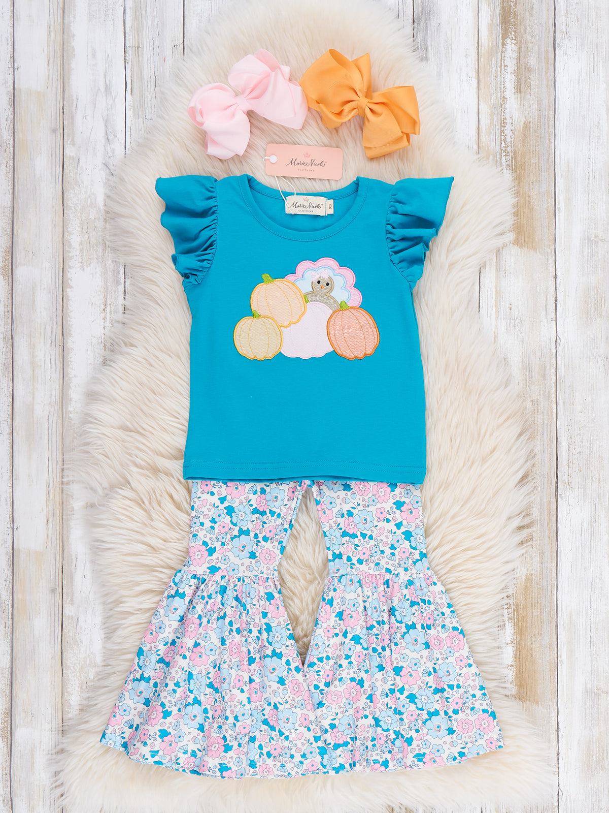 Turkey Blooms Embroidered Bell Bottom Outfit - Marie Nicole Clothing