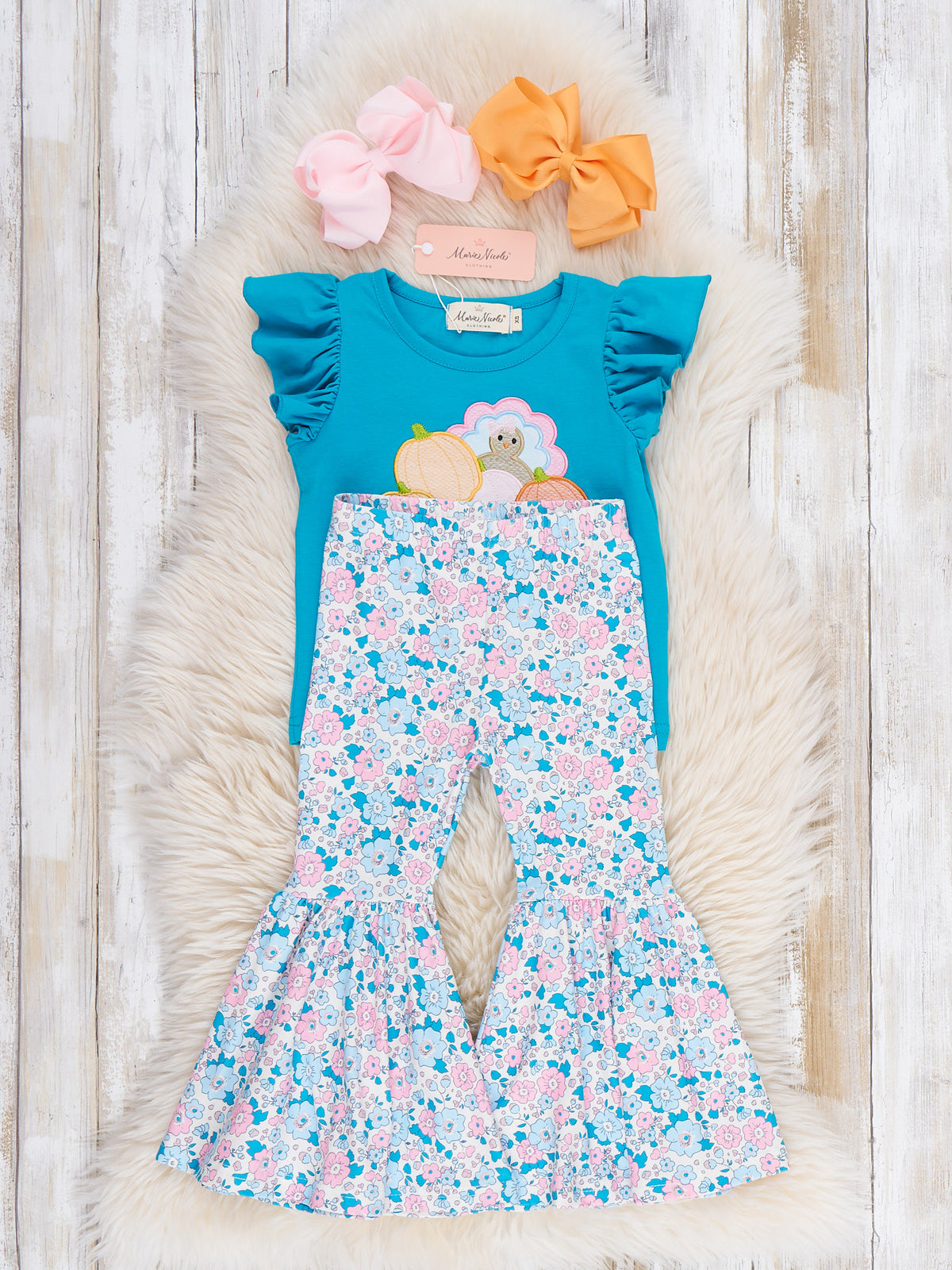 Turkey Blooms Embroidered Bell Bottom Outfit - Marie Nicole Clothing