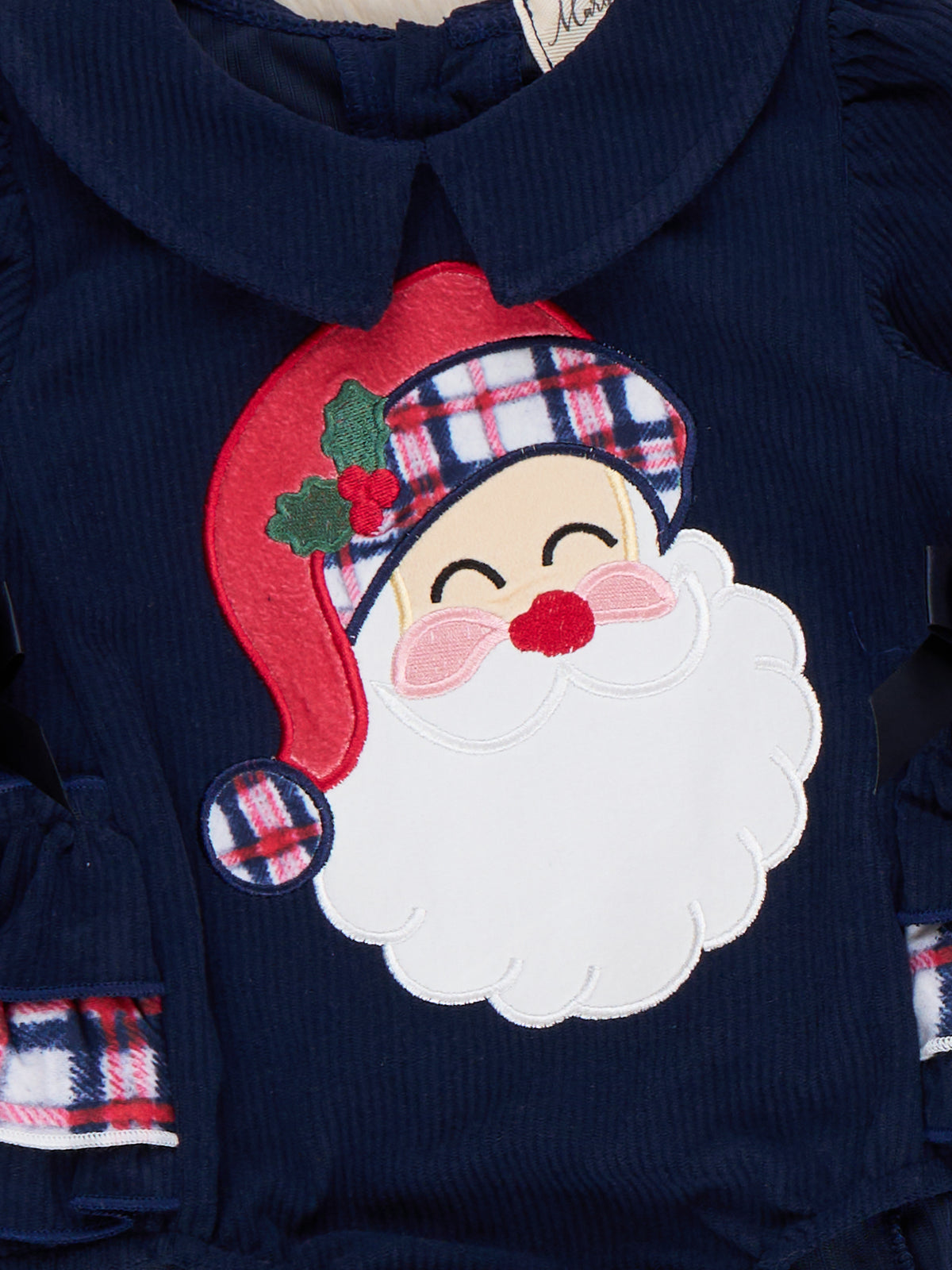 Santa’s Christmas Plaid Embroidered Bubble Romper - Marie Nicole Clothing