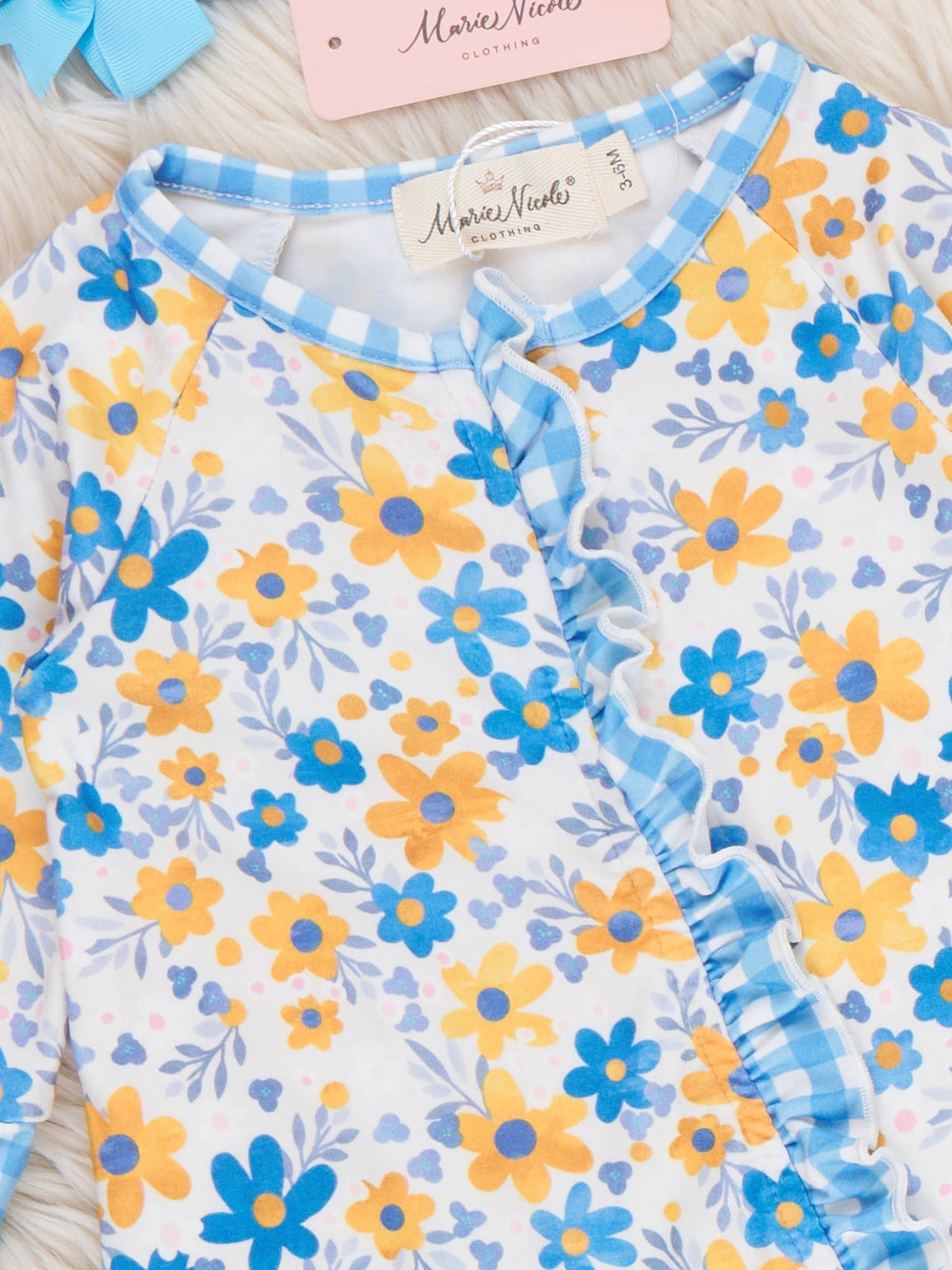 Fall Floral Darling Gingham Sleeper Pajamas - Marie Nicole Clothing