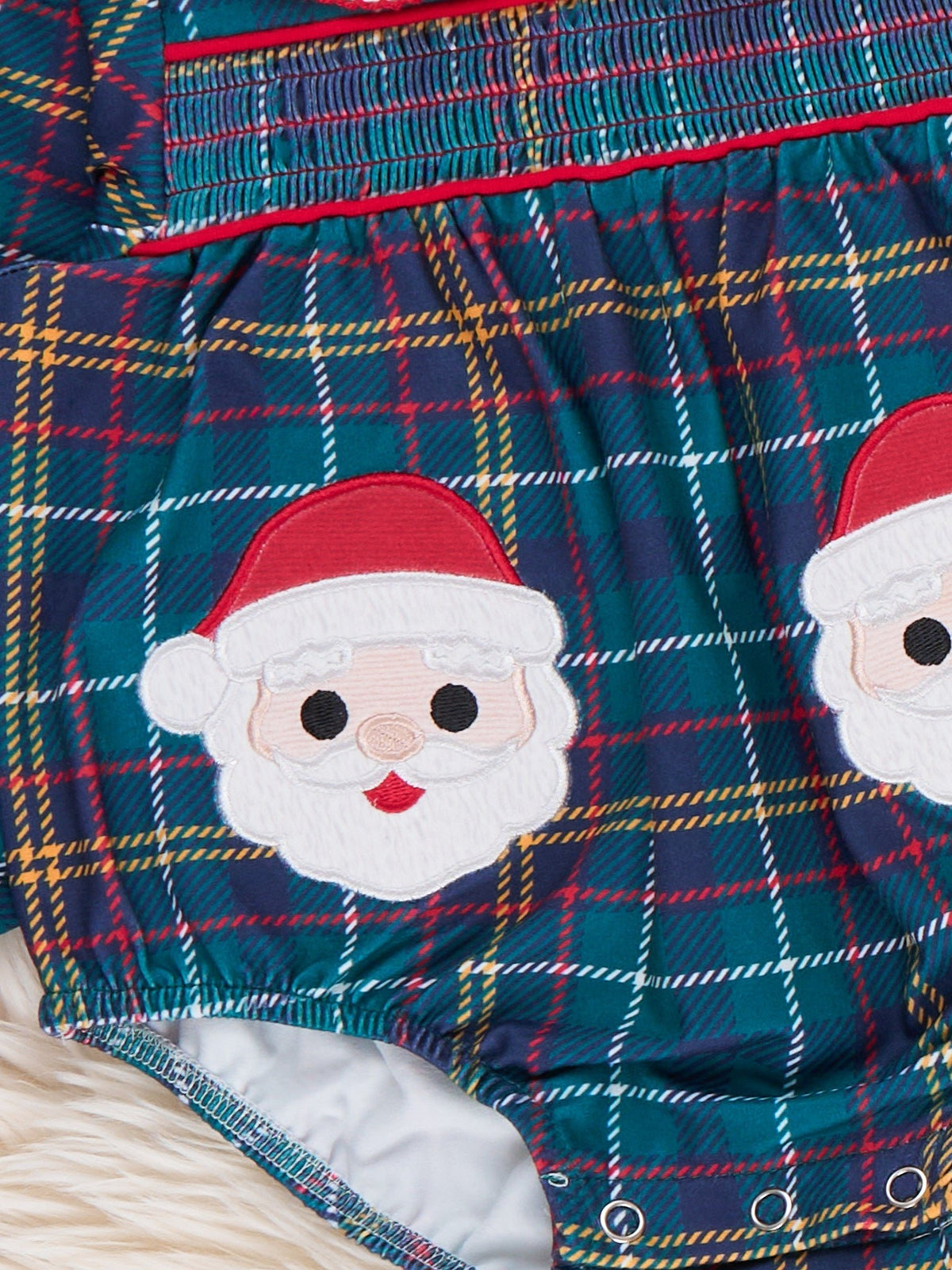 Santa Tartan Smocked Bubble Romper - Marie Nicole Clothing