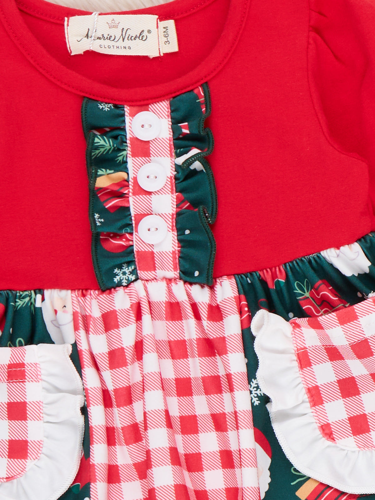 Noelle Santa Plaid Pocket Ruffle Bubble Romper - Marie Nicole Clothing