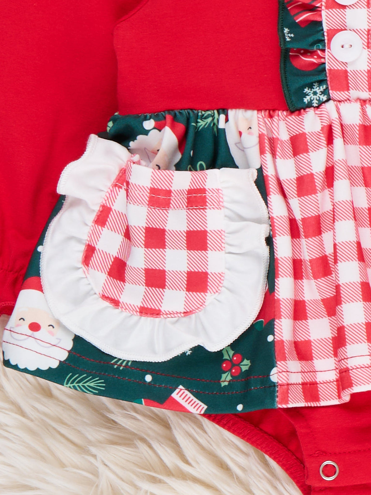 Noelle Santa Plaid Pocket Ruffle Bubble Romper - Marie Nicole Clothing