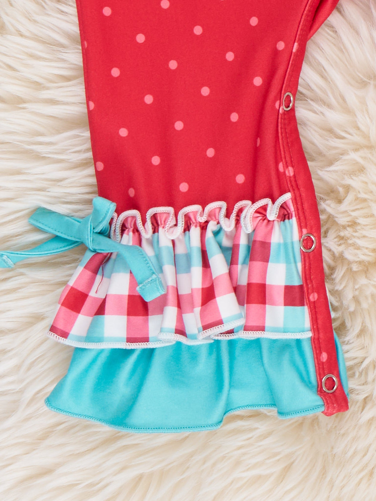 Dino Applique Cheer Christmas Plaid Ruffle Romper - Marie Nicole Clothing
