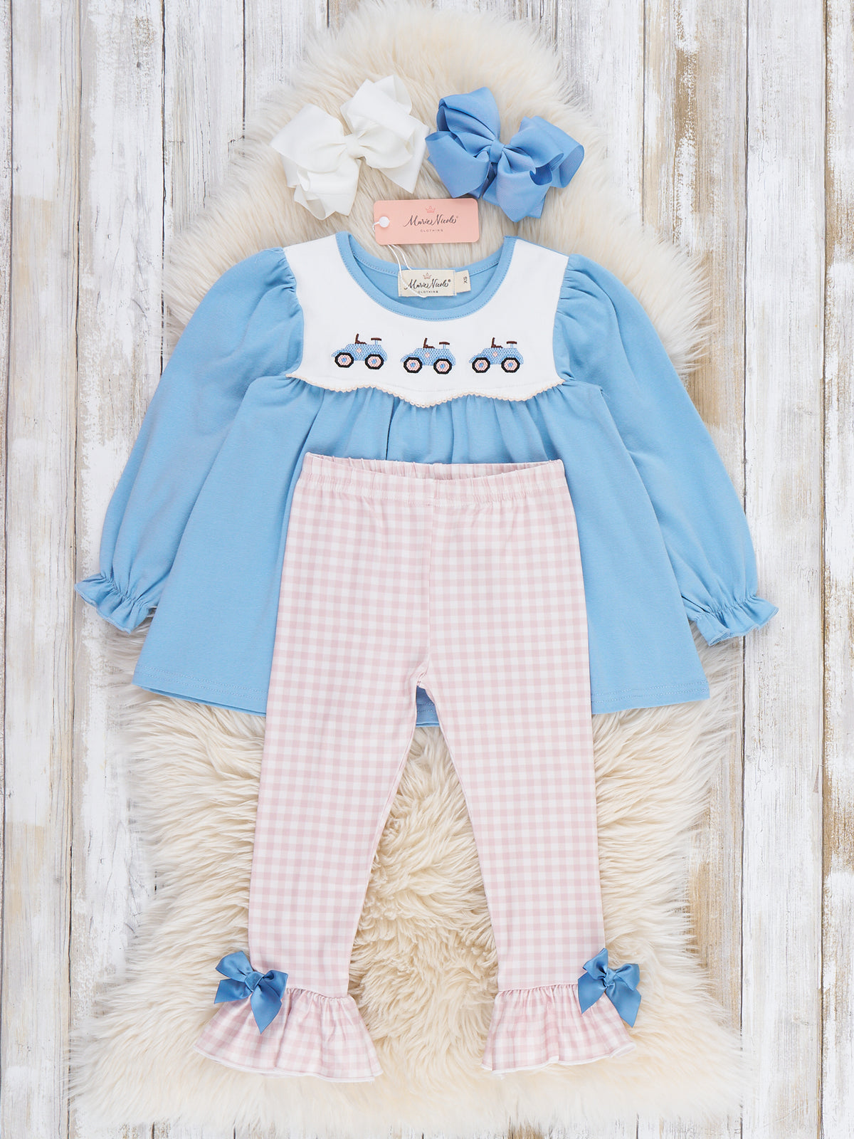 Farm Days Tractor Ruffle Embroidered Outfit - Marie Nicole Clothing