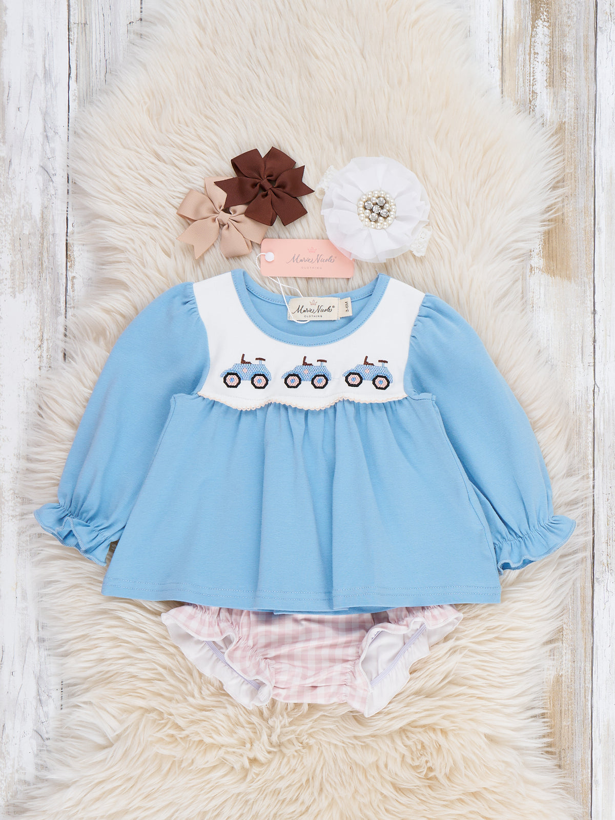 Farm Days Tractor Embroidered Bloomer Outfit - Marie Nicole Clothing