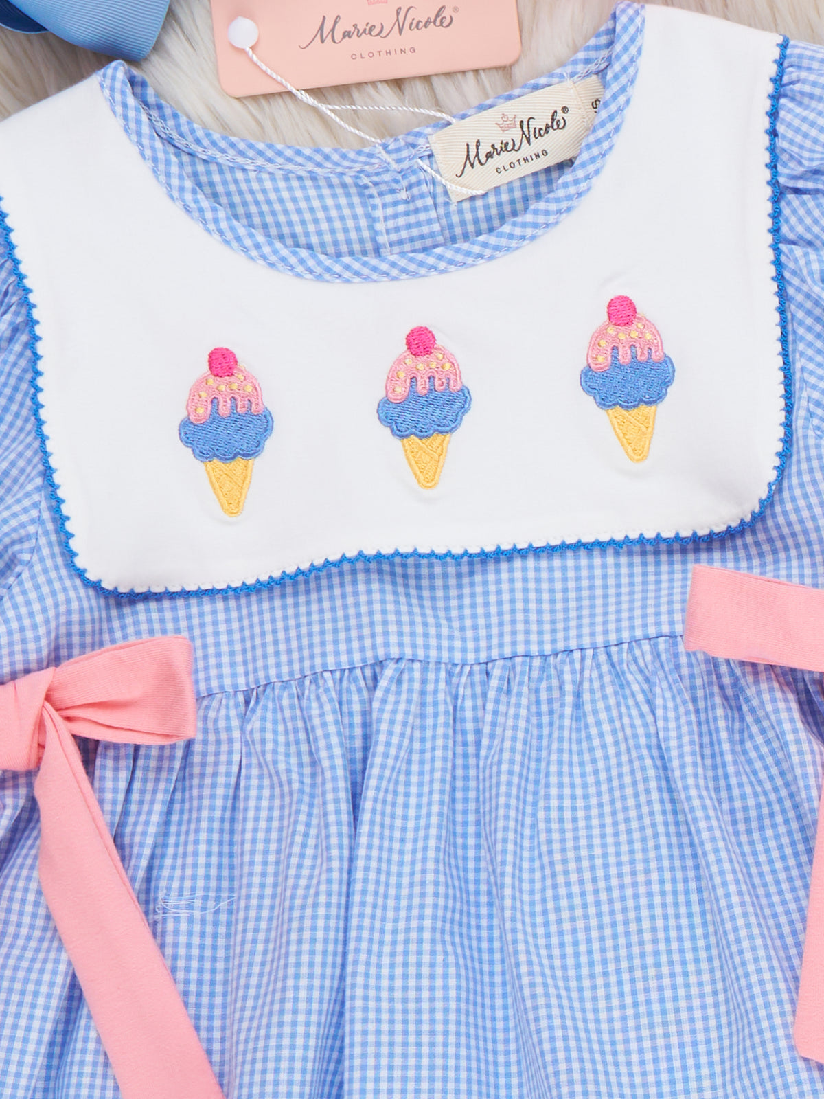 Frozen Delight Ice Cream Embroidered Cotton Bow Outfit - Marie Nicole Clothing