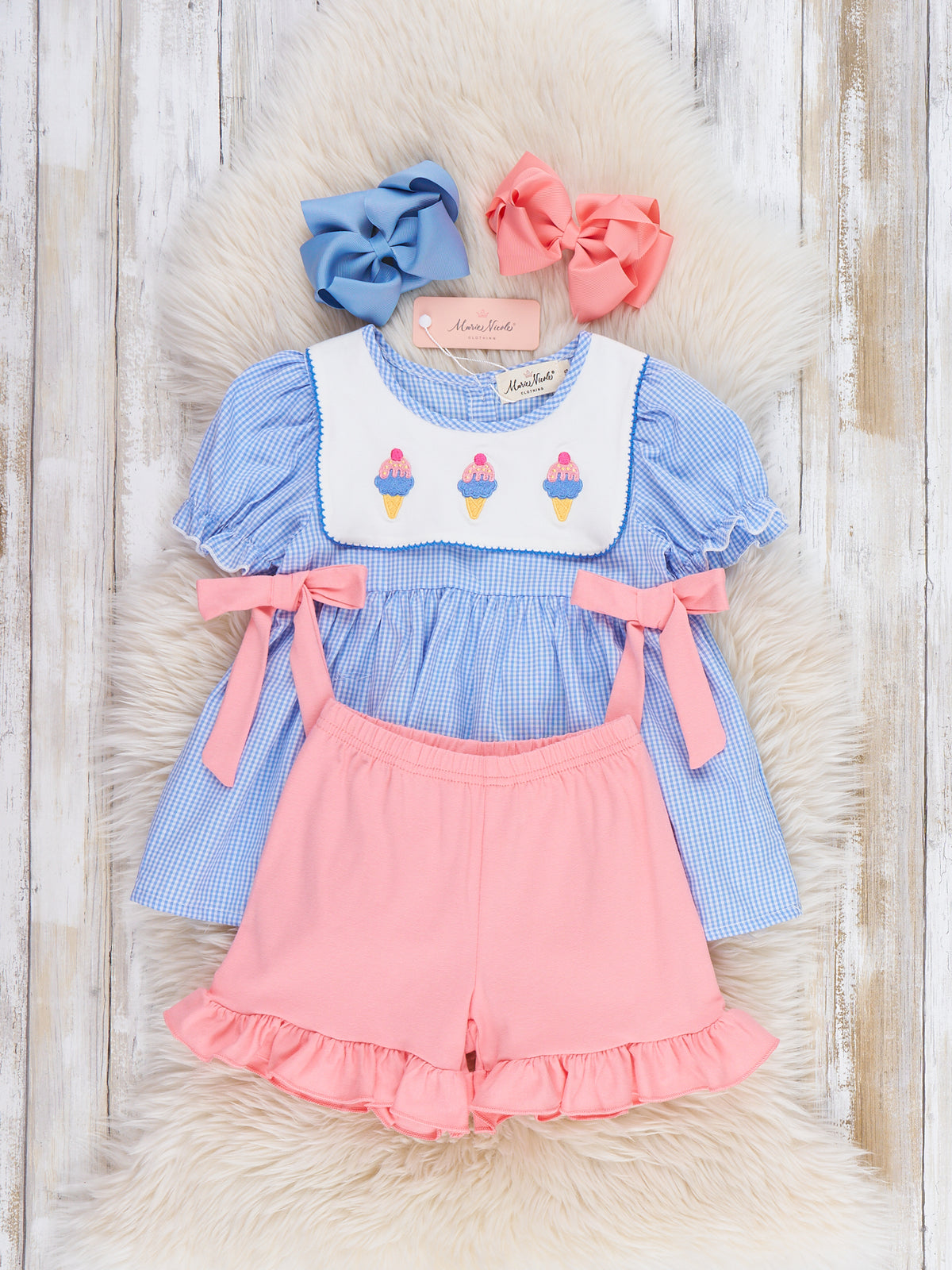 Frozen Delight Ice Cream Embroidered Cotton Bow Outfit - Marie Nicole Clothing