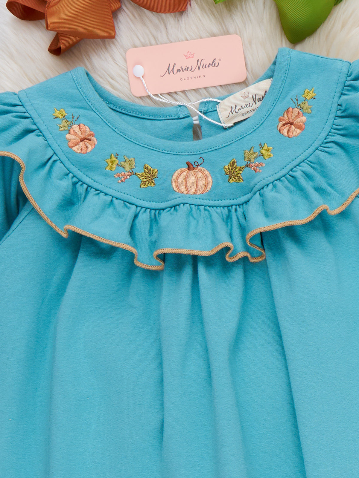 Gathering Grove Pumpkin Embroidered Ruffle Outfit - Marie Nicole Clothing