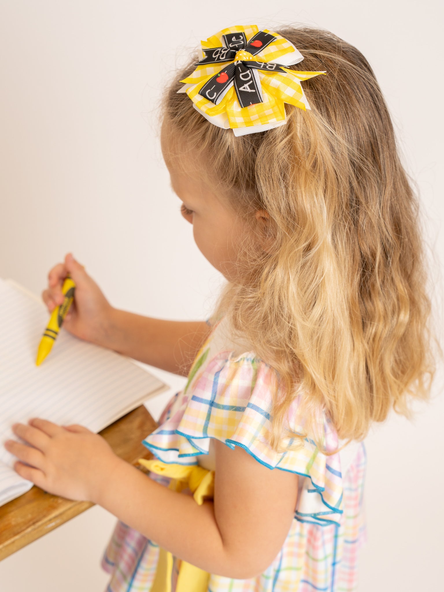 Gingham Handwriting Ribbon Bow - Marie Nicole Clothing