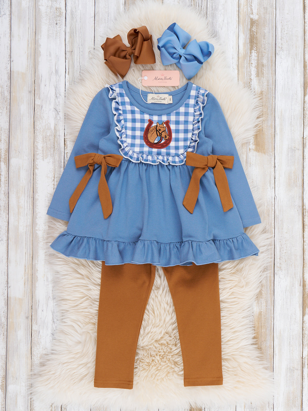 Lucky Horse Embroidered Ruffle Outfit - Marie Nicole Clothing