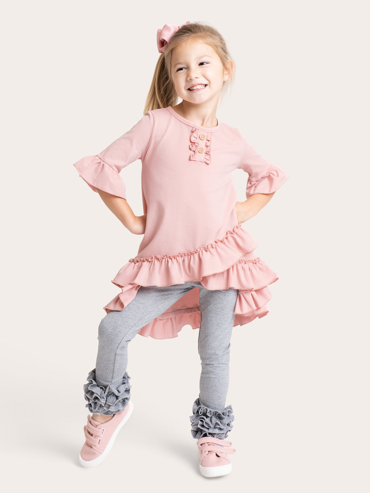 Cotton Icing Ruffle Leggings - Heather Grey - Marie Nicole Clothing