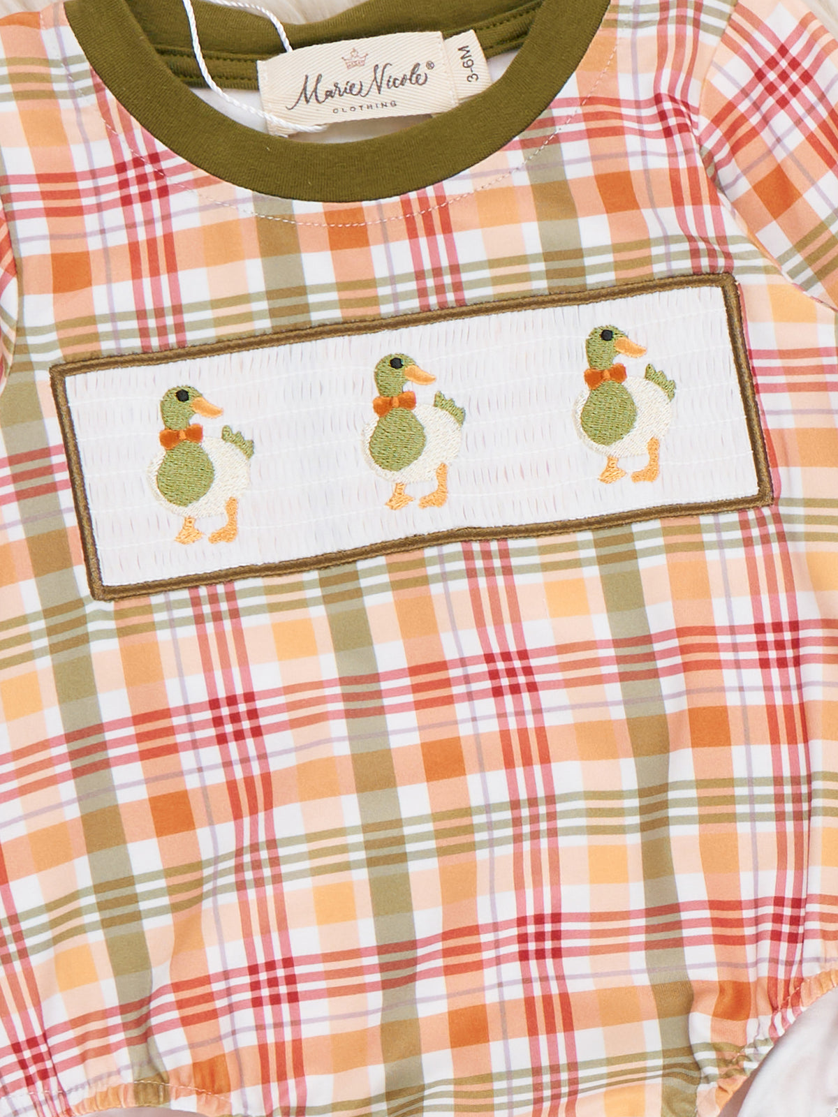 Mallard Duck Embroidered Plaid Romper - Marie Nicole Clothing