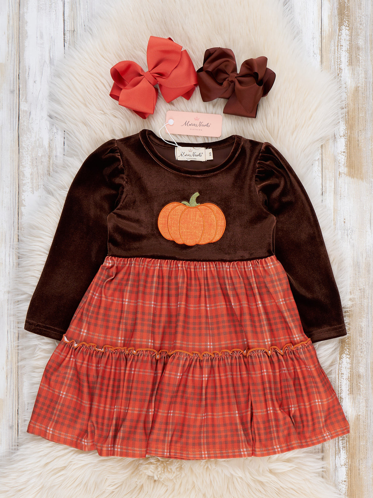 Meadow Pumpkin Ruffle Dress - Marie Nicole Clothing