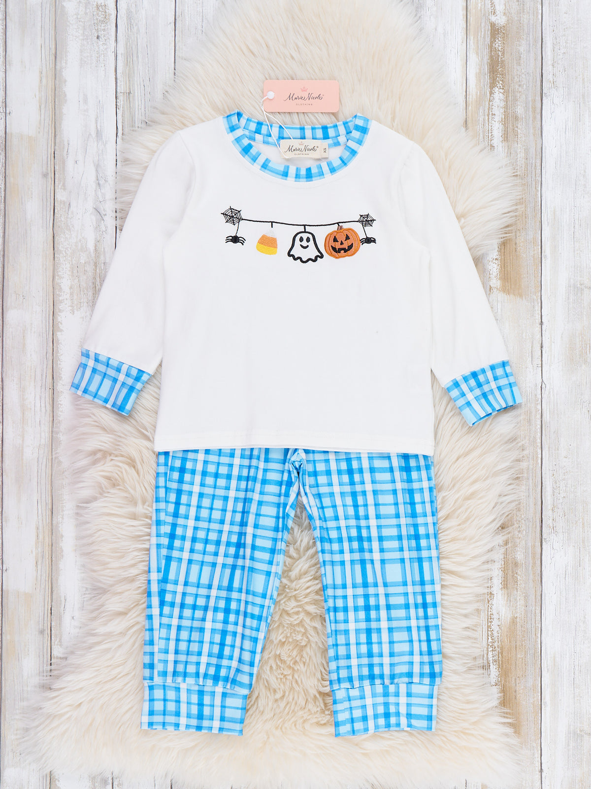 Boo Banner Buddies Embroidered Plaid Outfit - Marie Nicole Clothing