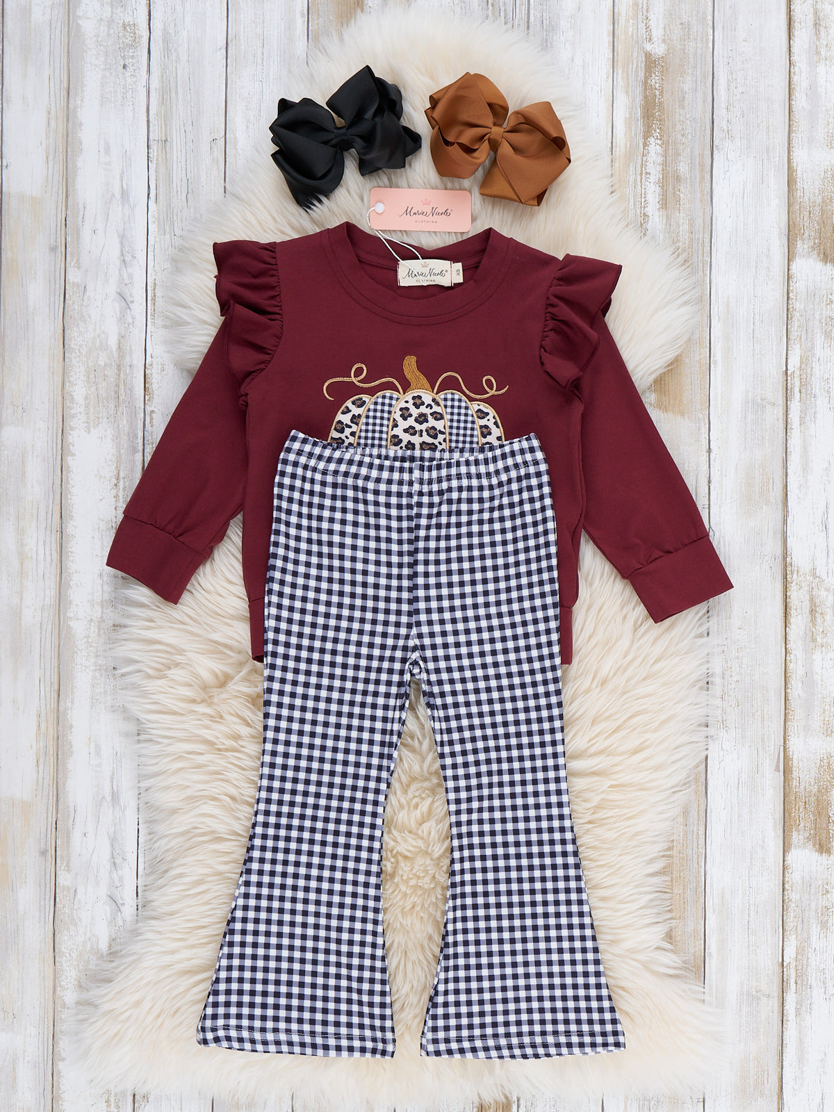Leopard Dot Pumpkin Embroidered Ruffle Outfit - Marie Nicole Clothing