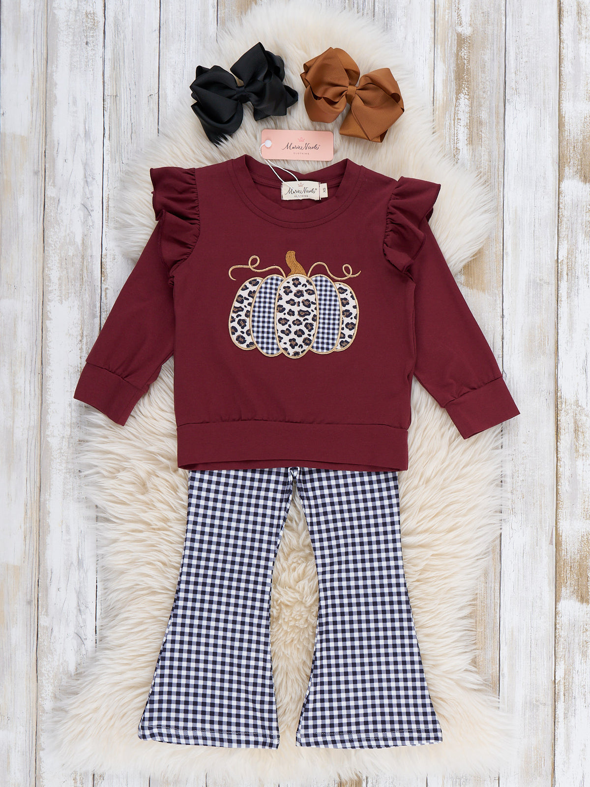 Leopard Dot Pumpkin Embroidered Ruffle Outfit - Marie Nicole Clothing