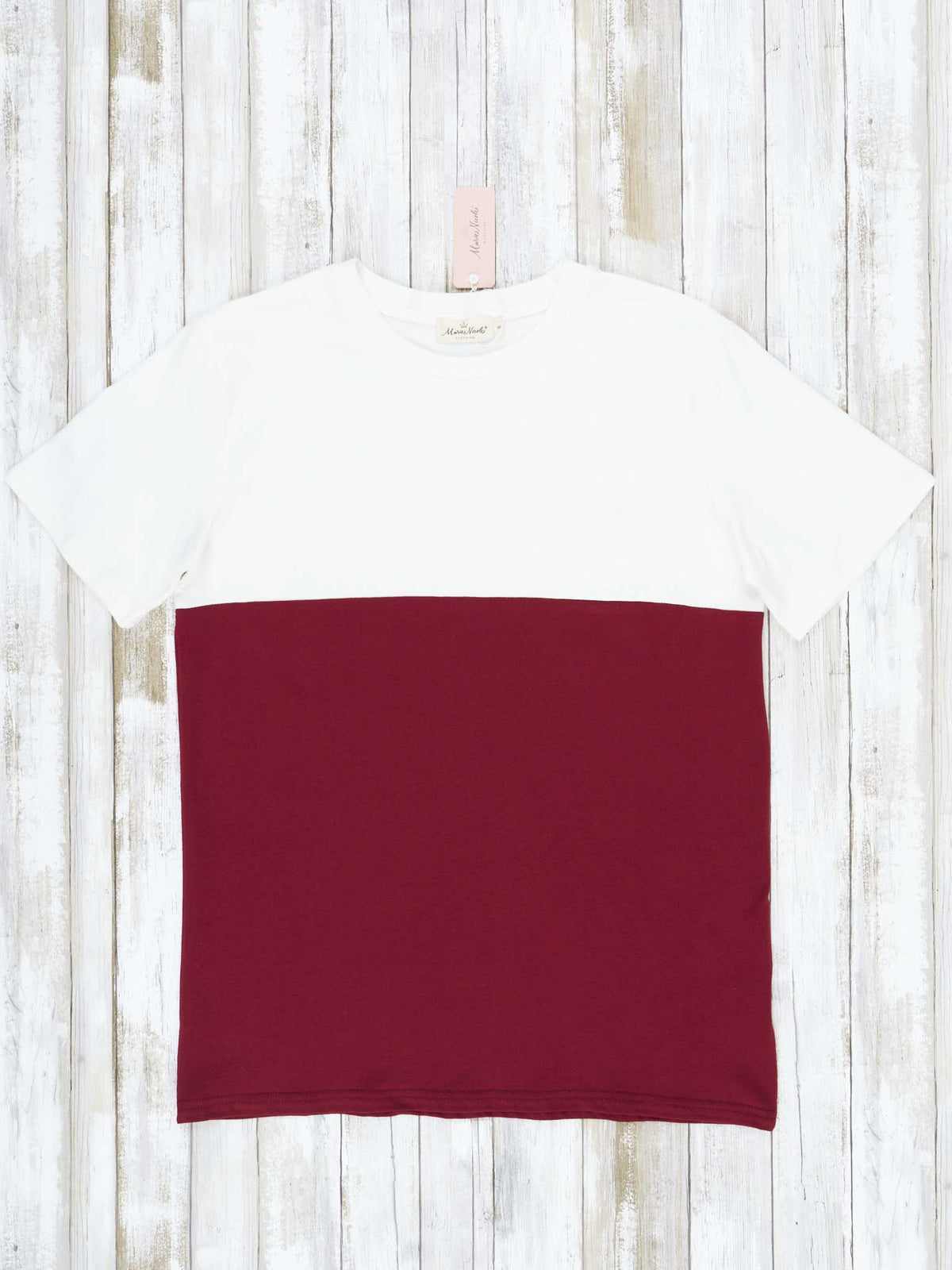 Unisex Maroon & White Color Block Shirt - Marie Nicole Clothing