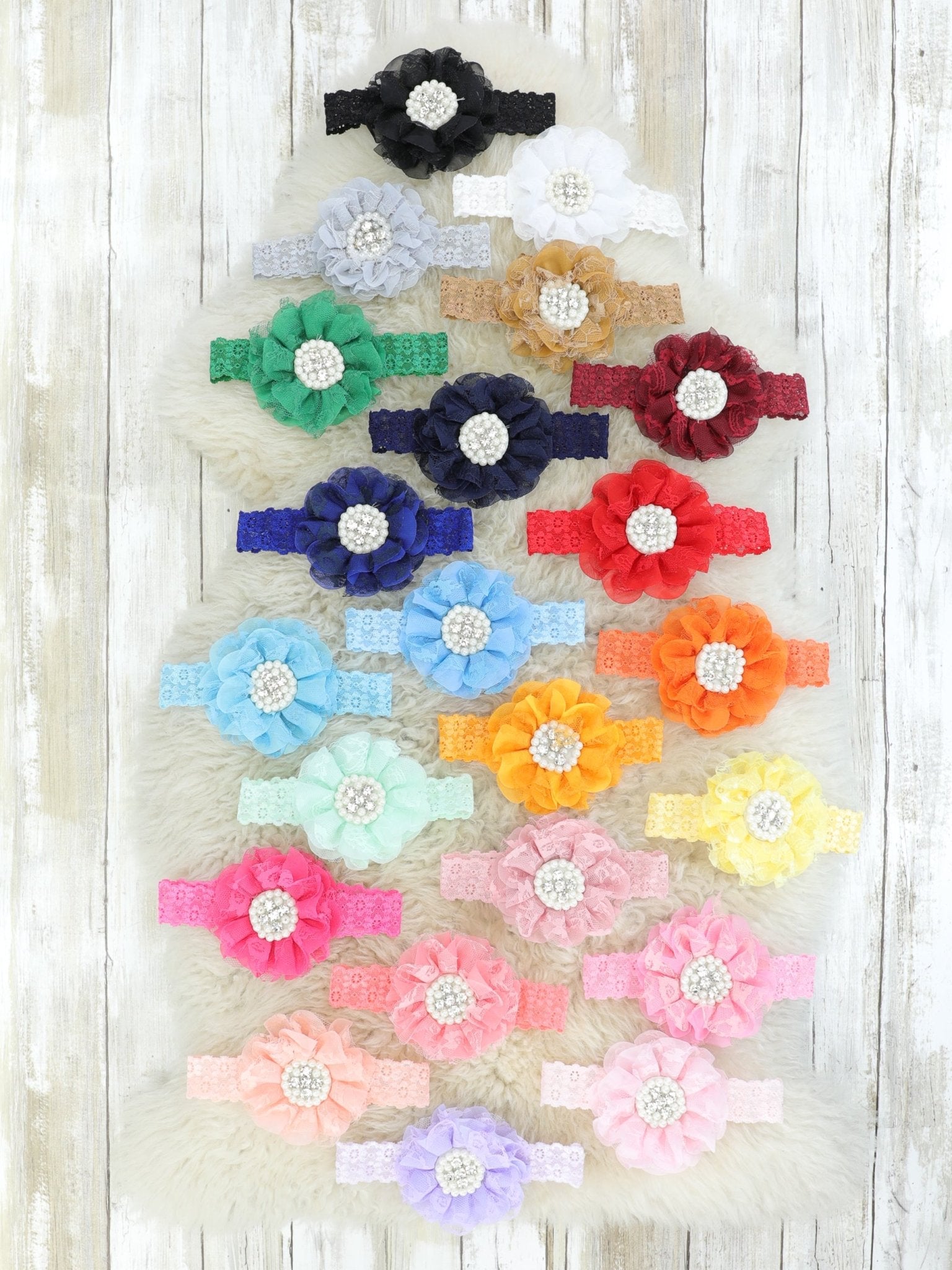 Lace Rhinestone & Pearls Headband - 22 Colors Available - Marie Nicole Clothing