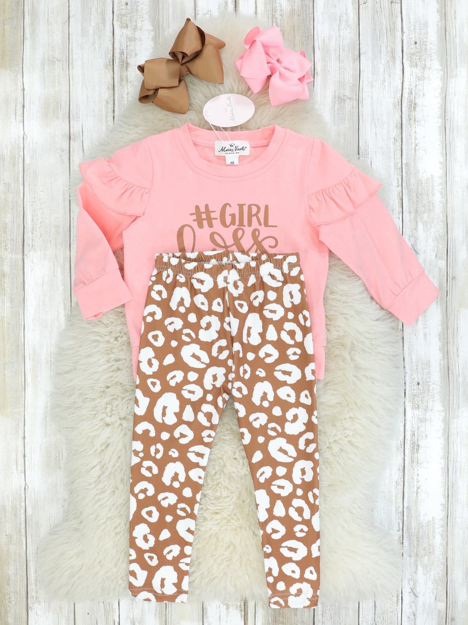 "GirlBoss" Ruffle Top & Leopard Bottoms Outfit - Marie Nicole Clothing