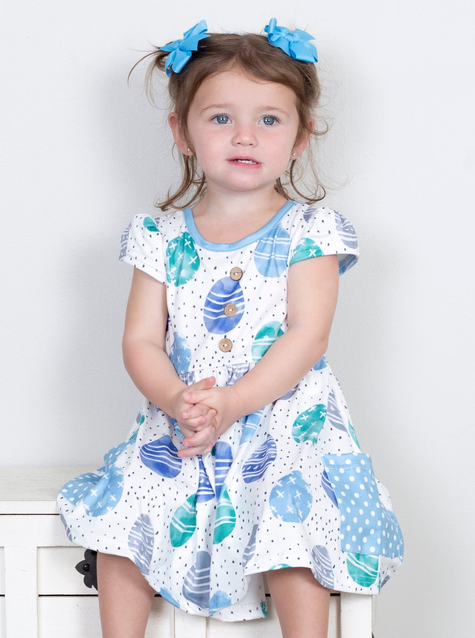 Blue Easter Egg Polka Dot Pocket Dress - Marie Nicole Clothing