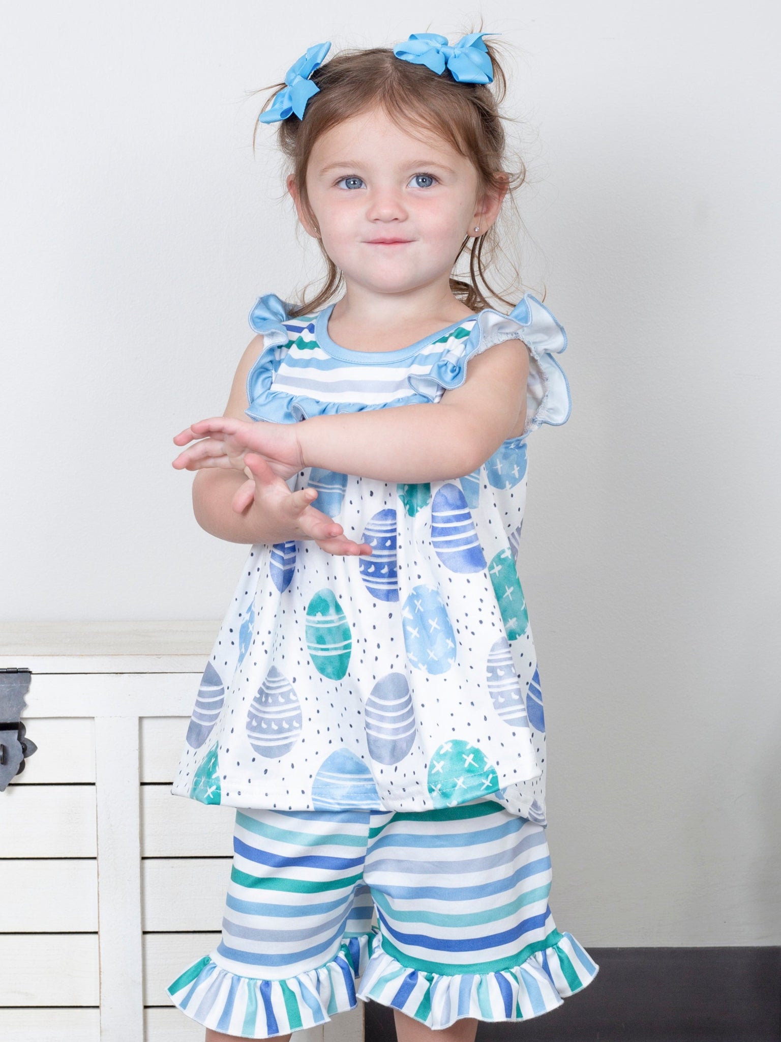 Blue Easter Egg Polka Dot Ruffle Outfit - Marie Nicole Clothing