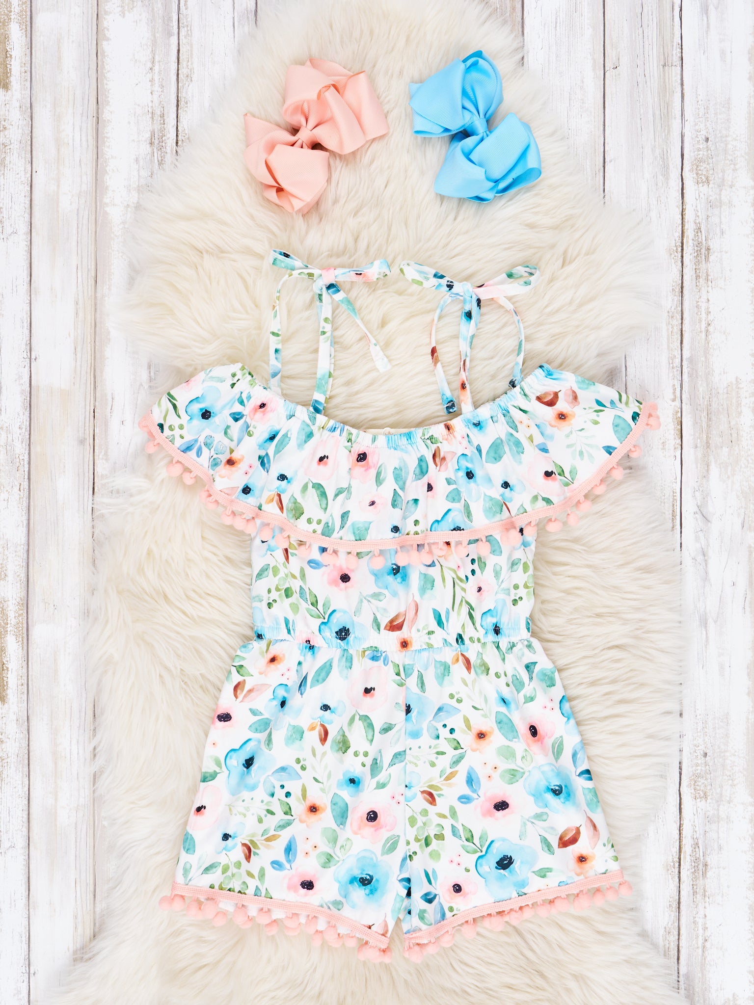 Peach & Blue Anemone Ruffle Jumpsuit - Marie Nicole Clothing