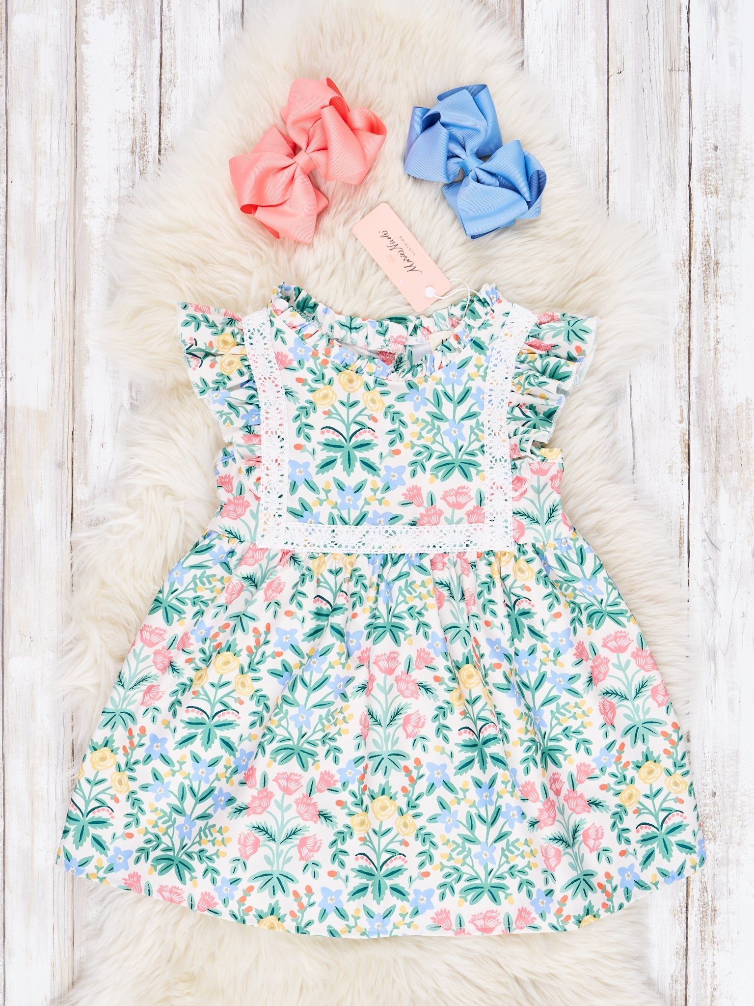 Blooming Floral Ruffle Lace Dress - Marie Nicole Clothing
