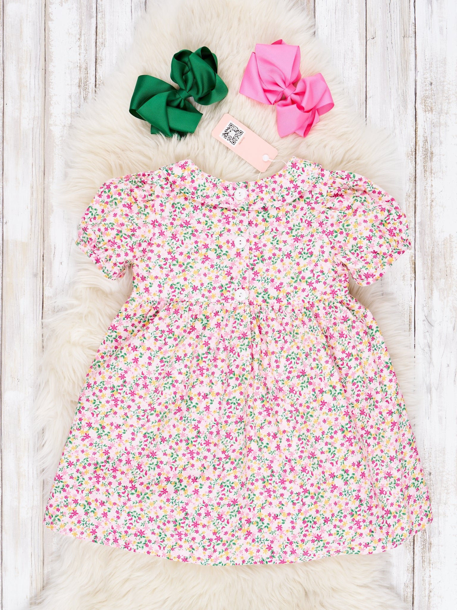 Pink Floral Smocked "Sister" Vintage Dress - Marie Nicole Clothing