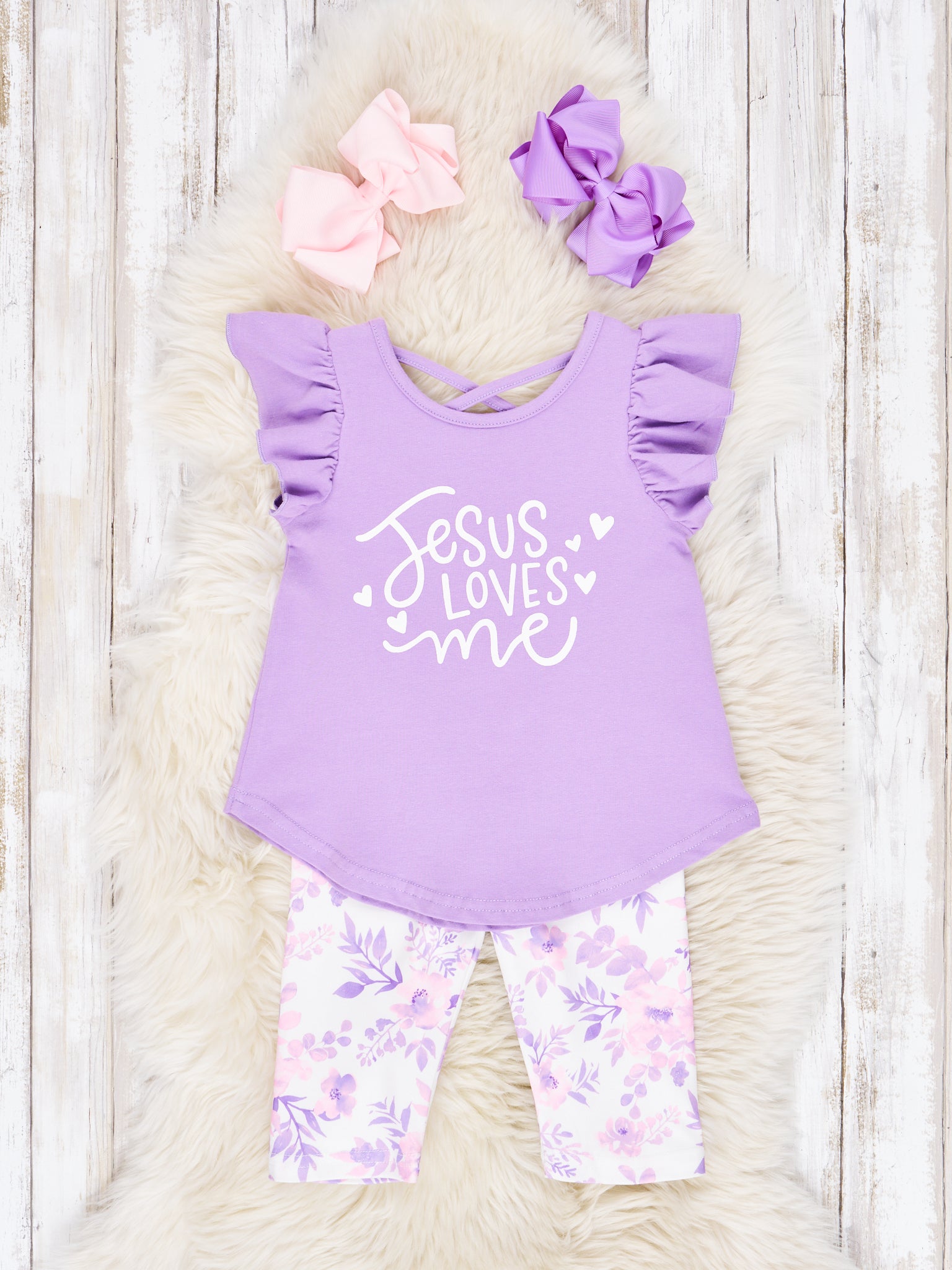 Purple "Jesus Loves Me" Ruffle Outfit - Marie Nicole Clothing