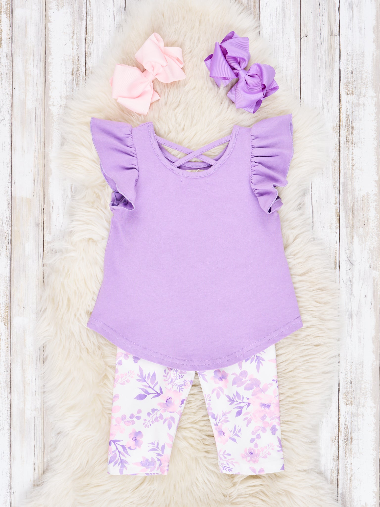 Purple "Jesus Loves Me" Ruffle Outfit - Marie Nicole Clothing