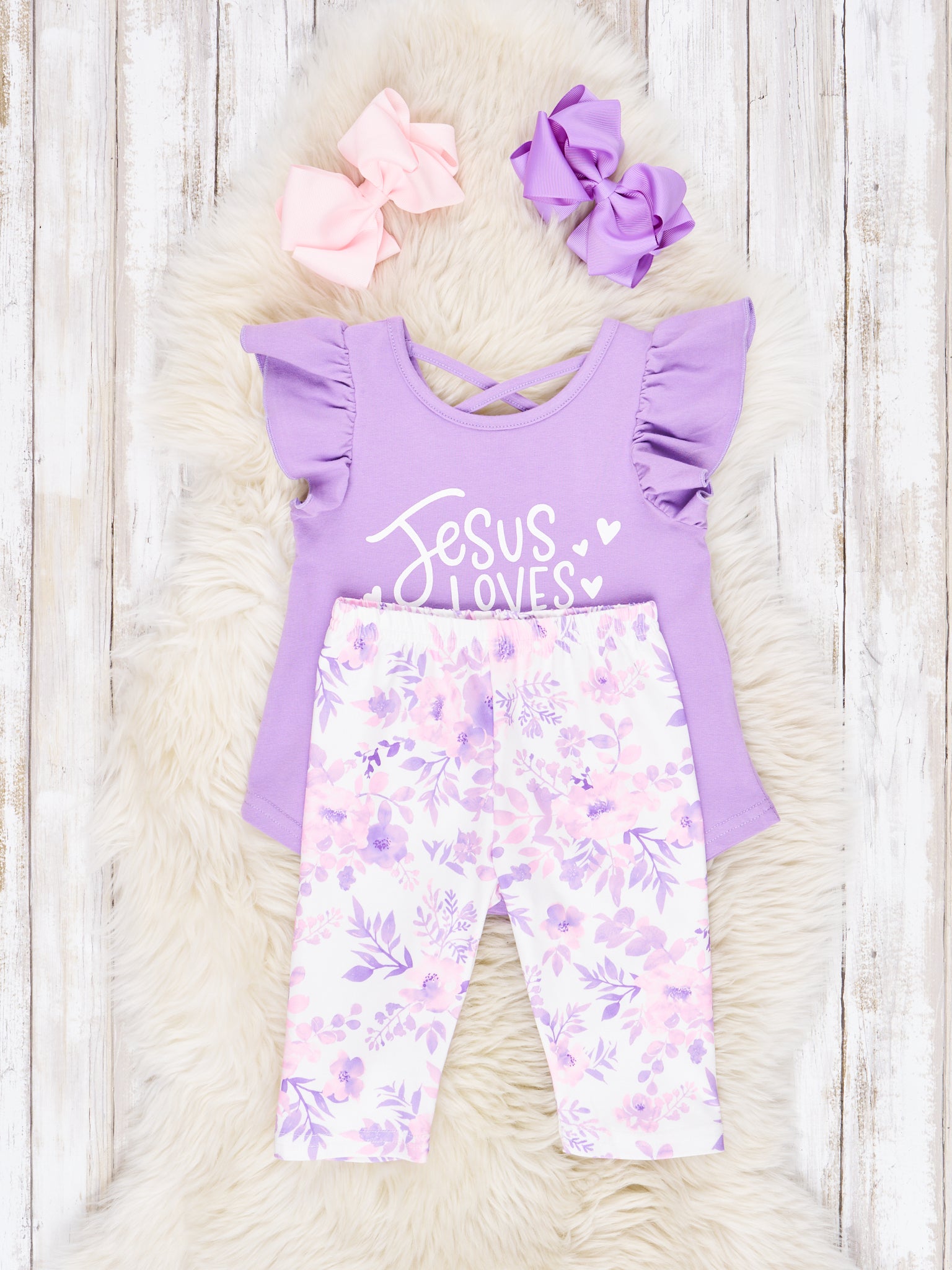 Purple "Jesus Loves Me" Ruffle Outfit - Marie Nicole Clothing