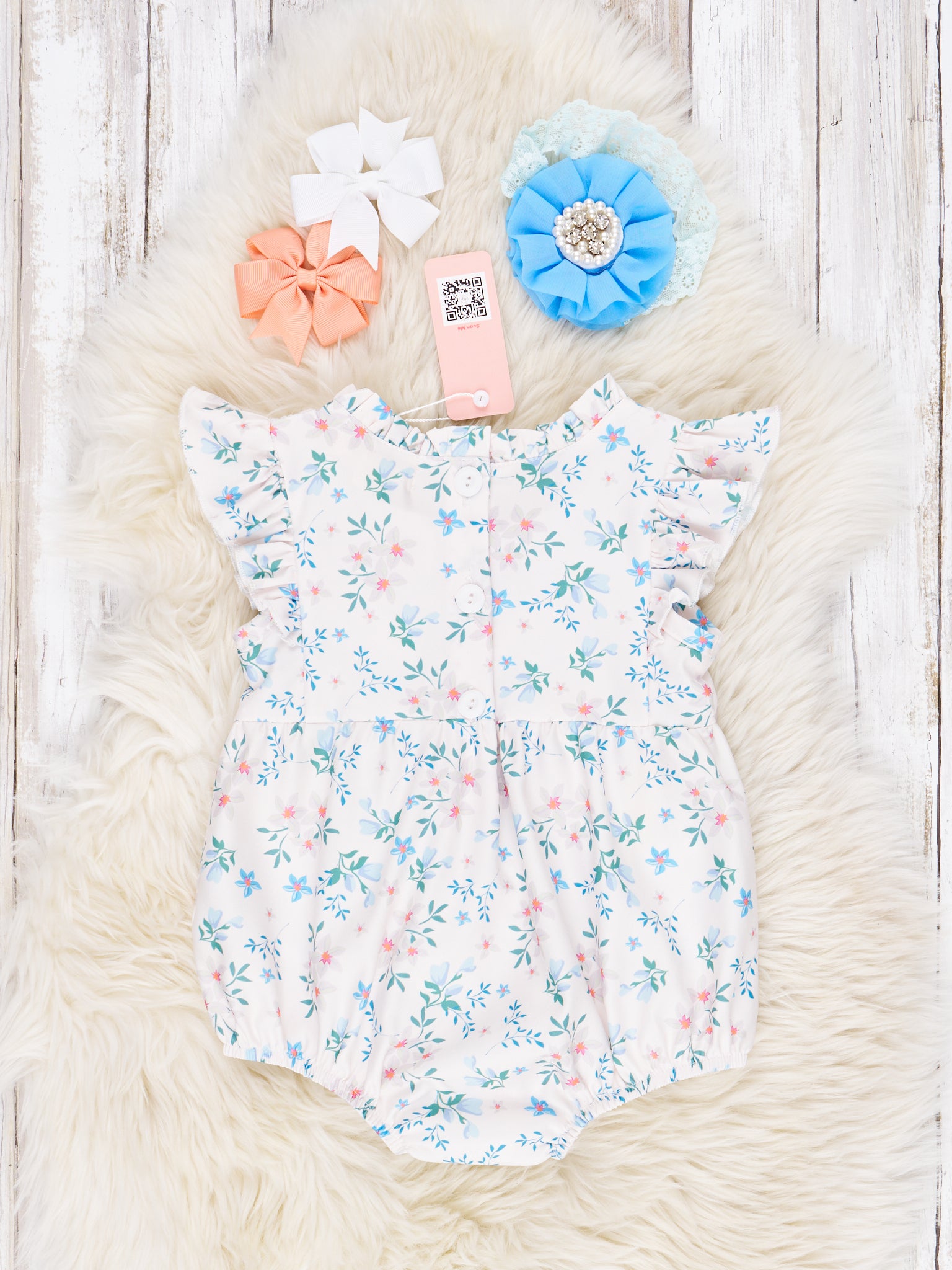 Cream Floral Ruffle Lace Romper - Marie Nicole Clothing